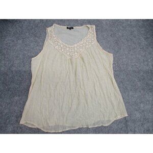 Spense Woman Top 1X Embroidered Neck Sheer Ruched Ladies Plus Size Light Yellow